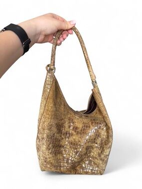 Minoronzoni 1953 Italian Leather Croc Embossed Hobo Bag - AS IS